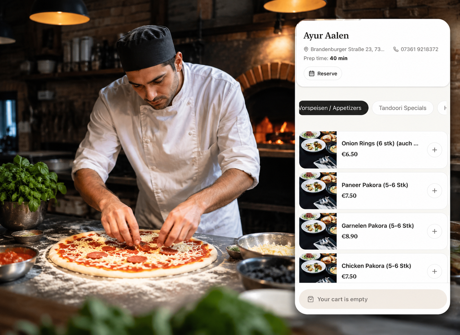 Restaurant kitchen with the Spiceup-Lite ordering and reservation page