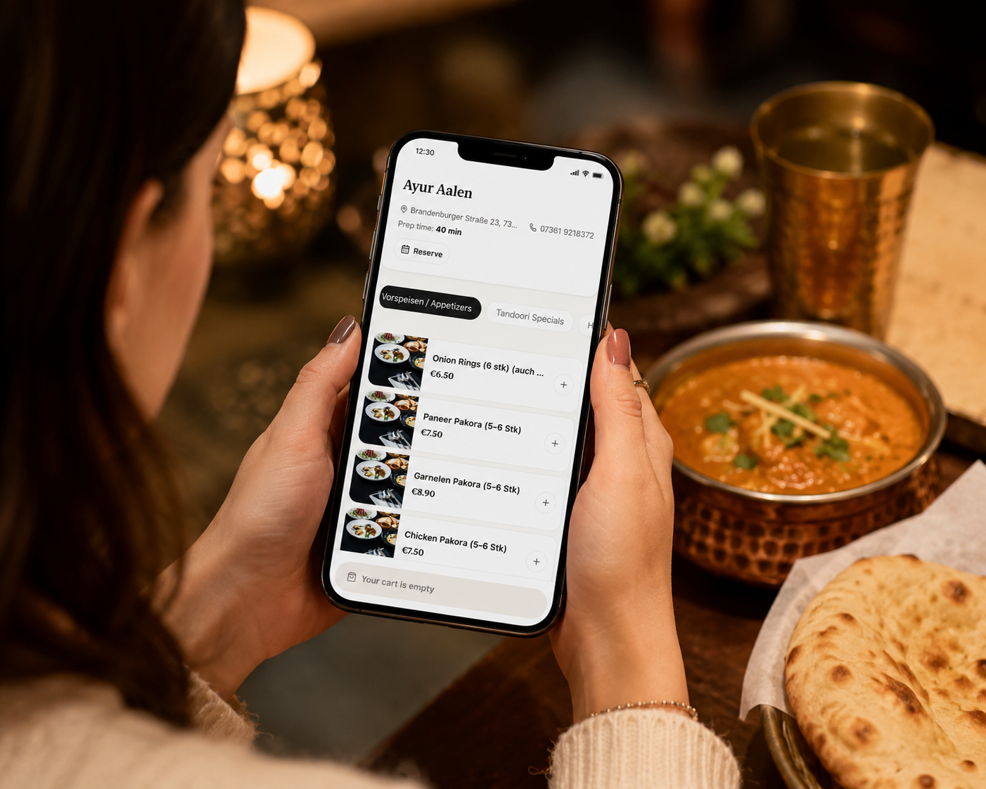 Guest browsing a restaurant menu on the Spiceup-Lite ordering platform